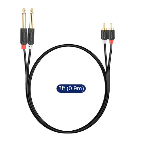 J&D Dual 1/4 inch TS to Dual RCA Stereo Audio Interconnect Cable, Gold Plated Audiowave Series 2 x 6.35 mm Male TS to 2 RCA Male PVC Shelled Adapt...
