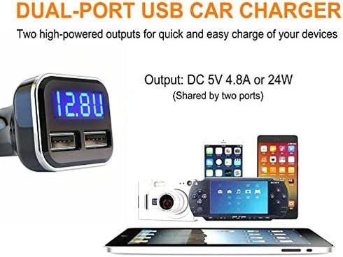 4.8A 24W Dual USB Car Charger Volt Meter Car Battery Monitor with LED Voltage & Amps Display, Cigarette Lighter Adapter, USB Cigarette Lighter Ada...