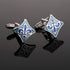 Blue Fleur de lis cufflinks Shield Shape Blue cuff links for men...