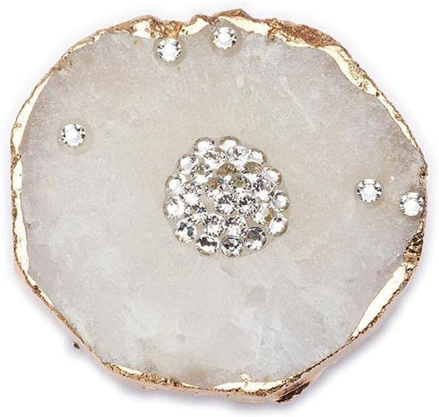 White Agate Stone Crystal Phone Grip Premium Phone Stand Druzy Quartz Healing Crystal Natural Gemstone with Gold Trim and Crystal Design Phone Gri...