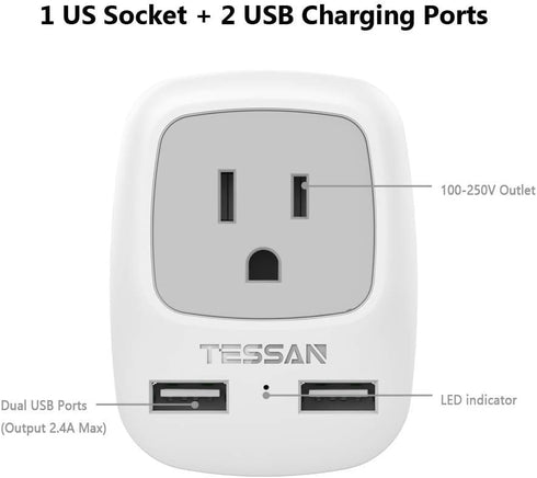 TESSAN UK Ireland Hong Kong Power Adapter, International Travel Plug with 2 USB, Type G Converter Outlet Adaptor Charger for USA to British Englan...