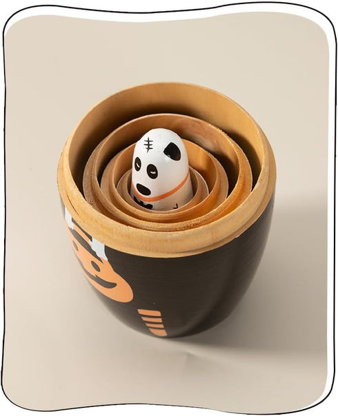 Halloween Themed Girls Nesting Dolls Skeleton Pumpkin Ghost Puppy Wooden Russian Nesting Doll Matryoshka Kid Stacking Toy Gift Dolls for Home Haun...