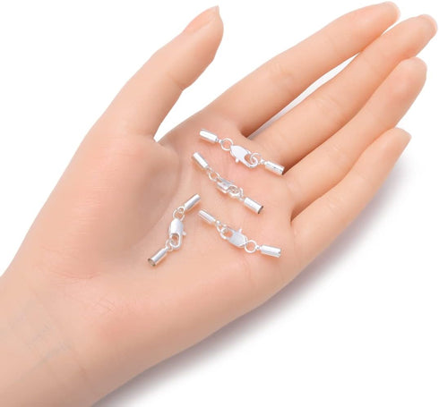 50pcs Endcaps with Clasps for 2.5mm (0.1 Inch) Beading Cord Wire Thread Sterling Silver Plated Brass for Jewelry Craft Making CF225-4...