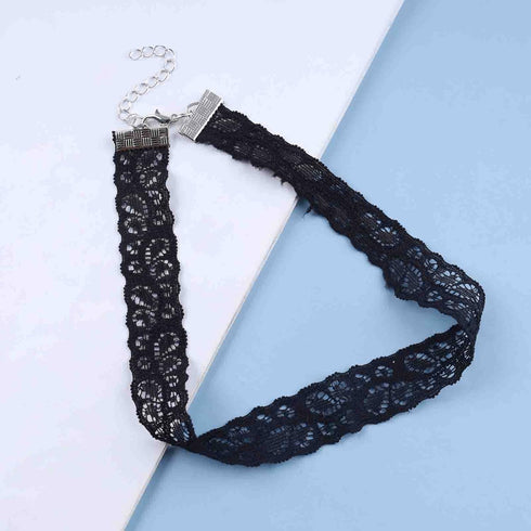 Goth Black Stretch Choker Necklace Black Lace Choker Necklace Minimal Elastic Collar Necklace Short Black Lace Necklace Jewelry for Woman and Girl...