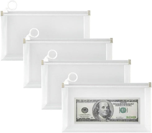 4pcs 4x8 inch Clear Plastic Cash Envelope Receipt Coupon Stickers Stamps Zipper Envelope Case Index Card Holder Organizer...