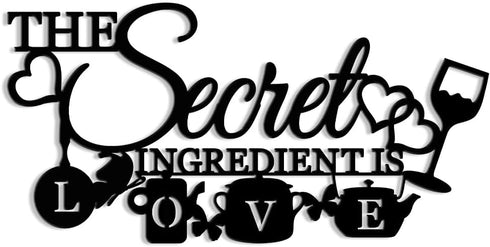 The Secret Ingredient is Love Metal Wall Art Sign, Farmhouse Dining Room Kitchen Wall Decor Housewarming Gift Counter Pantry Sign. (Black -16 x 8 ...