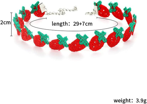 Cute Fruit Choker Necklace for Women Embroidered Strawberry Peach Grape Collar Clavicle Chain Necklace Teen Jewelry Gift...