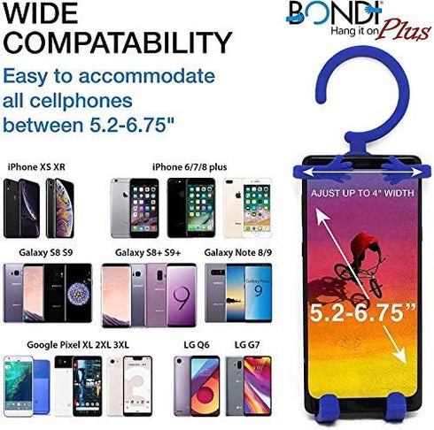 Bondi Plus Flex Phone Holder and Stand - Adjustable Flexible Silicone Case Hanging Mount for Car Bike and Desk up to 6.75" Large Cell Phones - iPh...