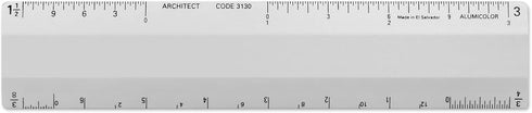 Alumicolor Architect 6 inch Ruler Scale w/ 4 Bevel for Drawing, Drafting & Engineering, Calibrations Divided by (1/8, 1/4), (1/2, 1), (3/8, 3/4), ...