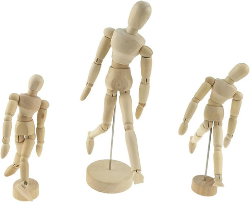 Set of 3 Wooden Pine Movable Joint Family Model for Art Mannequin Sketch Reference Home Decor(Daddy Mommy Child)...