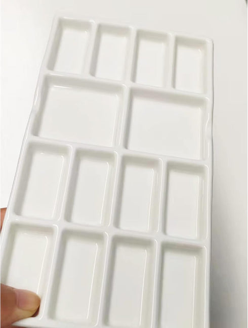 14 Wells Ceramic Artist Paint Palette - 8 Inch Porcelain Watercolor Painting Palette Ceramic Mixing Tray for Painters...
