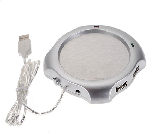 1PCS USB Beverage Warmer,Silver Beverage Cup 4 Port USB Hub Tea Coffee Electric Warmer Tea Cup Warmer for Home Office...