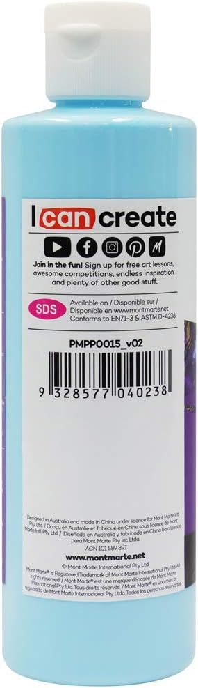 Mont Marte Premium Pouring Acrylic Paint, 240ml (8.11oz), Light Blue, Pre-Mixed Acrylic Paint, Suitable for a Variety of Surfaces Including Stretc...