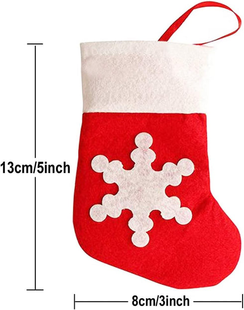 12Pcs Mini Christmas Stockings Snowflake Tableware Holders, Small Candy Pouch Bag Knife Spoon Fork Bag Christmas Socks Decoration for Xmas Decorat...