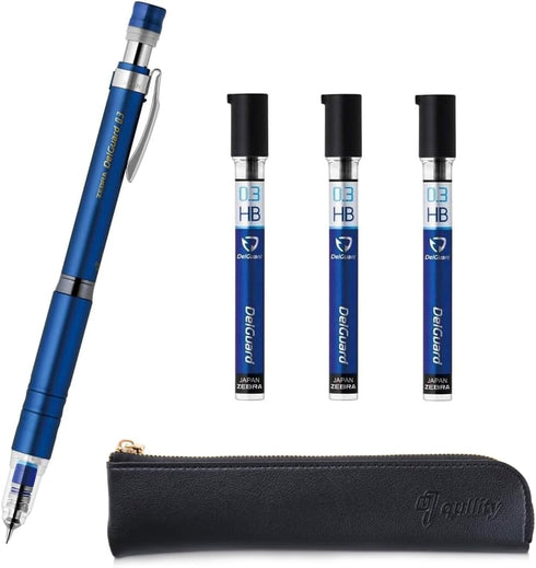ZEBRA Type Lx 0.3 and 0.3 HB leads, qullity original Black slim pen case (Blue), 1 Count (Pack of 5)...