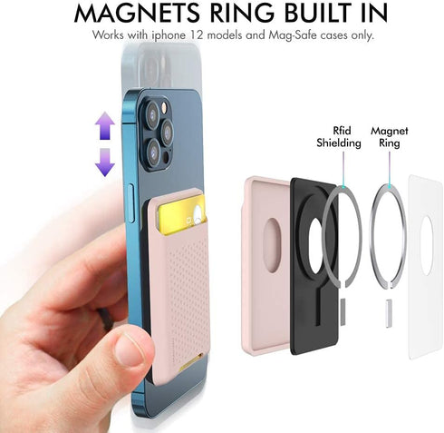 AHASTYLE MagSafe Wallet for iPhone 12/13/14/15 Pro Max/Pro/Plus/Mini RFID Magnetic Card Holder Silicone Sleeve (Pink)...