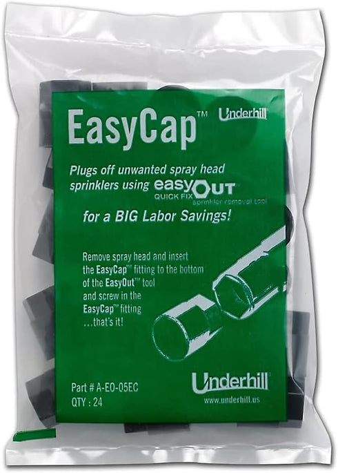 Underhill Plumbing Tools for Sprinkler System, EasyCap Female FPT Fitting for EasyOut Sprinkler Tool, Plug Off Unwanted Sprinklers, A-EO-05EC, 24 ...