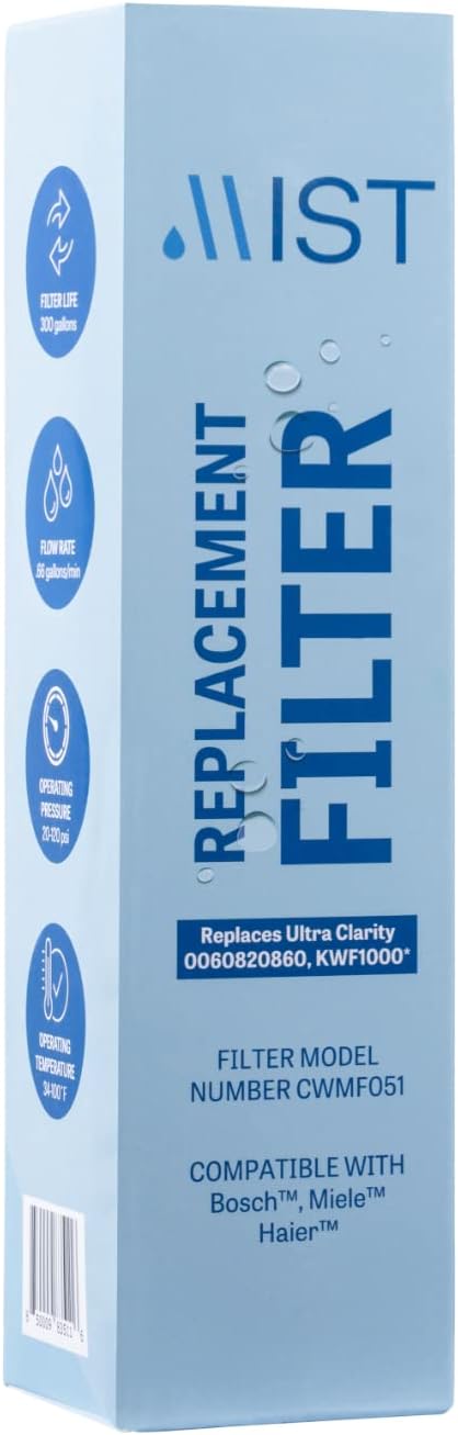Mist Ultra Clarity Replacement Compatible With: Bosch Ultra Clarity, 644845, 9000077104, 9000194412, Haier 0060820860, 0060218744, Miele KWF1000 Refrigerator Water Filter, 1 Pack