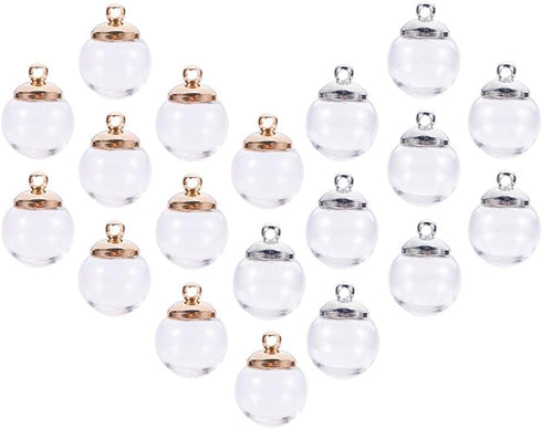 PH PandaHall 50 pcs 12mm Mini Empty Clear Glass Globe Bottles Wish Ball Bottles DIY Pendant Charms with Platinum & Golden Brass Bails Cap for Earr...