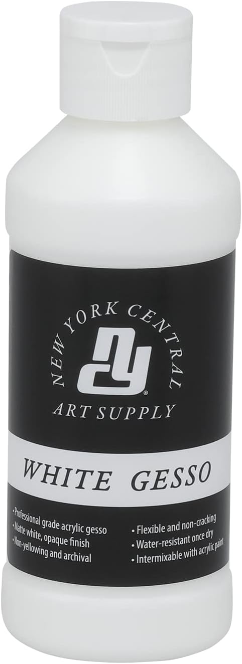 New York Central Acrylic Gesso - White Professional Grade Gesso for Painting, Acrylic, Oil, Pastels, & More! - 8 oz Bottle...