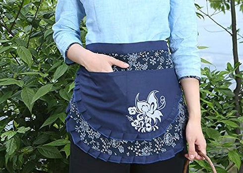 Love Potato Woman Vintage Floral Print Half Creative Craft Aprons Work Waist Apron with 2 Pockets, Blue...