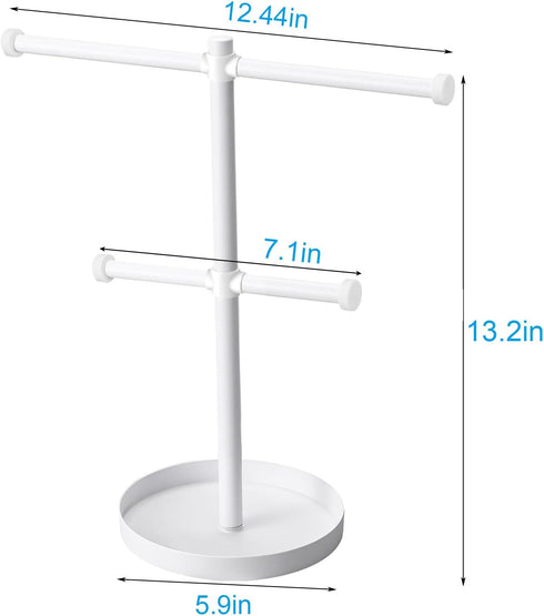 Necklace Holder Organizer Stand,2-Tier Sturdy Metal Jewelry Stand with Round Tray for Bracelet Bangles Holder Display,12.9" Tall for Long Necklace...