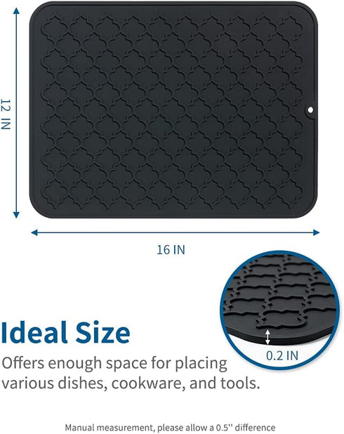 AMOAMI-Dish Drying Mat - Silicone Drying Pad - Heat Resistant - Kitchen Gadget - Black (12" x 16)...