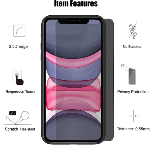 3 Pack Privacy Screen Protector For iPhone 11 Pro 5.8" / iPhone X/iPhone XS Anti Spy Private Tempered Glass...