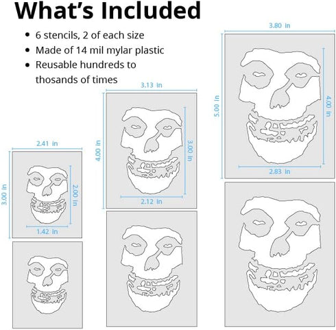 Stencil Stop Misfits Crimson Ghost Skull Stencil - Reusable for DIY Projects, Painting, Drawing, Crafts - 14 Mil Mylar Plastic (6 Pack (2", 3", an...