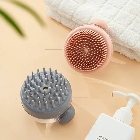 Dog Bath Brush Pet Shampoo Brush Silicone Puppy Brush Dog Shower Brush with Soap Dispenser Grooming Shower Brush (Grey)...