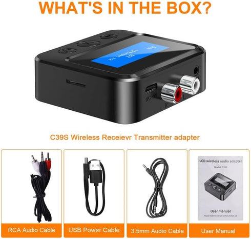 Bluetooth Transmitter Receiver for TV, Bluetooth Receiver for Home Stereo with RCA 3.5mm AUX & Display, Music Audio Adapter for Headphones/Speaker...