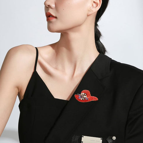 Red Rhinestone Hat Brooch Pin for Women Lapel Pins Elegant Dress Boutonniere Corsage Suit Tie Accessories Wedding Party Brooches Christmas Birthda...