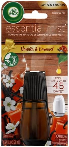 Air Wick Essential Mist Diffuser Oil Refills Combo Pack Set of 2 Fragrance Mist Refills, Vanilla & Carmel Lush Honeysuckle & Raspberry Fall Scent,...
