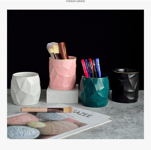 SIEBOLD Ceramics Desk Pencil Holder Irregular Glacier Modern Art Pencil Cup Organizer Makeup Brush Holder for Home and Office(Pink)...