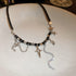 Leather Tassel Rhinestone Necklace Five-pointed Star Pendant Necklace Black Leather Punk Choker Necklace Halloween Jewelry for Women...