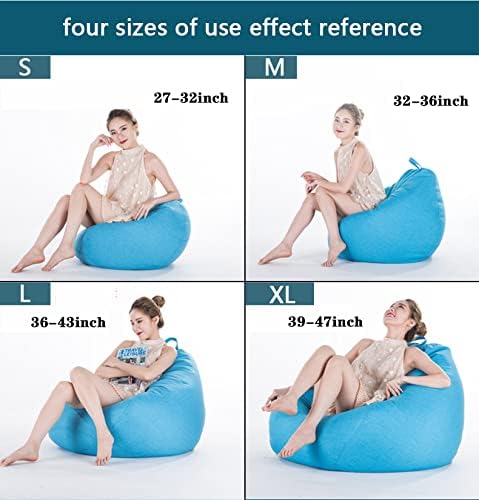 Stuffed Animal Storage Bean Bag Cover (No Filler) Extra Soft Beanbag Seat Chair Covers-Cotton Linen Memory Foam Beanbag Replacement Cover for Adul...