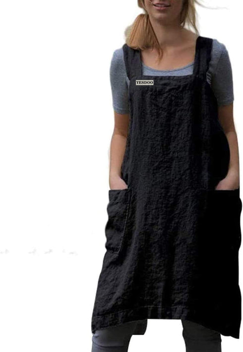 YESDOOD Cotton Linen Apron Cross Back Apron for Women with Pockets Pinafore Dress for Baking Cooking...