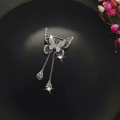 Dainty Butterfly Brooch Pin with Teardrop Pendant for Women,Crystal Rhinestones Hollow Out Butterfly Corsage for Scarf Clothing Accessories...