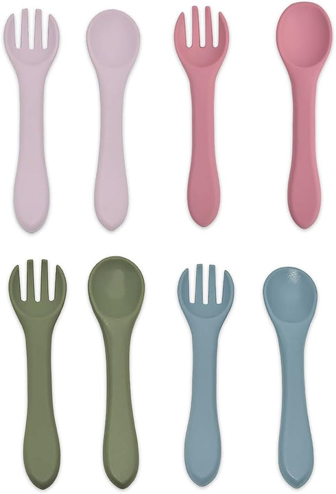 Silicone Fork and Sppon Utensil Set for Babies & Toddlers, BPA Free (Stone-Blue)...