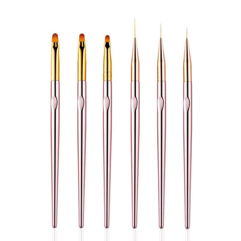 6PCS Nail Art Liner Brushes Set, UV Gel Acrylic Nail Art Drawing Painting Brushes Rose Gold Handle French Stripe Lines Painting Nail Pens...