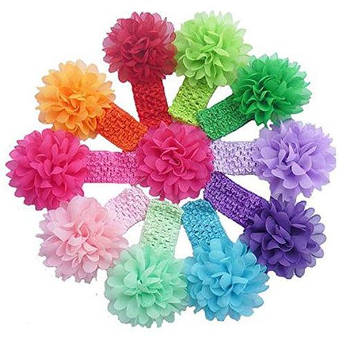 10Pcs/pack Baby Girls Headbands – Soft Elastic Hair Bands 10 Lovely Colour Chiffon Flowers Hair-bow Hair Accessories for Baby Girls Toddlers and K...