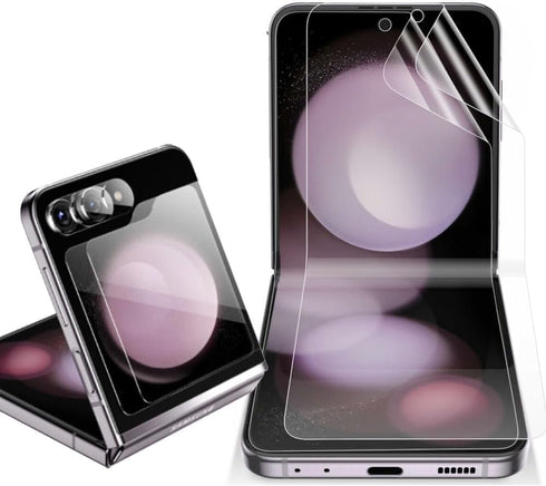 2+2+2pack For Galaxy Z Flip6 screen protector, Transparent Soft TPU Protective Film + Outer Tempered Glass Screen Protector + Camera Lens Protecto...
