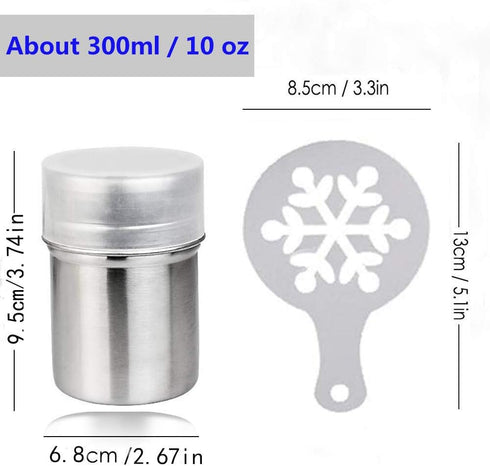 2 Pcs 10oz Stainless Steel Powder Shakers, TuNan Coffee Cocoa Cinnamon Dredges with Fine-Mesh Lid, Sugar Spice Seasoning Cans for Kitchen Cooking ...