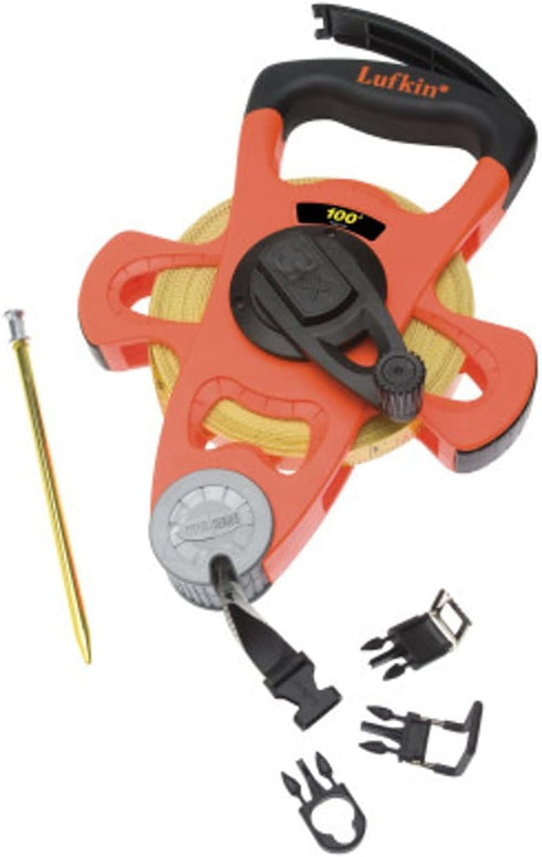Crescent Lufkin 1/2" x 30m/100' Hi-Viz Orange Fiberglass SAE/Metric Dual Sided Tape Measure - FM030CME...