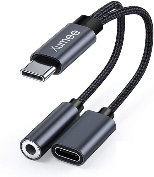 Xumee USB Type C to 3.5mm Headphone and charger adapter, 2-in-1 USB C to Aux Audio jack Hi-Res DAC and Fast Charging Dongle Cable Compatible with ...
