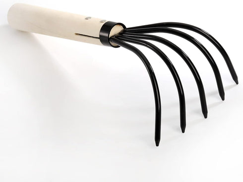 Nicunom 2 Pack 5-Tine Claw Rake Hand Cultivator with Short Wooden Handle, Bendproof Garden Hand Rake Tool, Great for loosening or Weeding Soil...