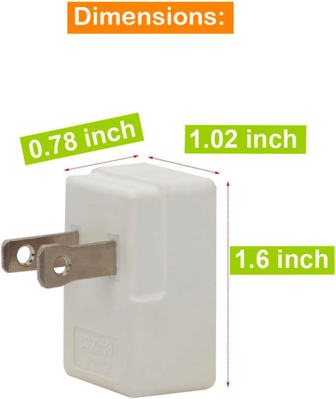 Polarized 2-Prong L Type Adapter, Vertical Right Angled Down Angle AC Adapter, NEMA 1-15P USA Outlet Saver Extension Adapter High Heat Resistant 2...