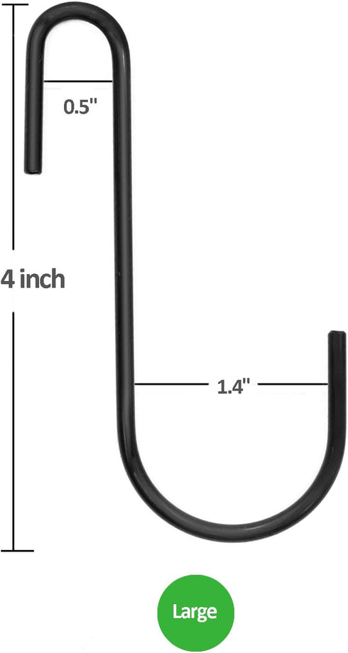 18 Pack ESFUN 4 inch Heavy Duty S Hooks Black Pan Pot Holder Rack Hooks S Shaped Hooks Hangers for Oval Ceiling Pot Rack Hanging Kitchenware Spoon...
