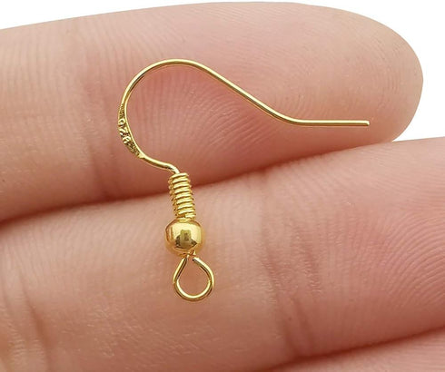 200 PCS/100 Pairs 925 Gold Hypo-allergenic Earring Hooks Fish Hook Ear Wires French Wire Hooks Jewelry Findings Earring Parts DIY Making with 200 ...