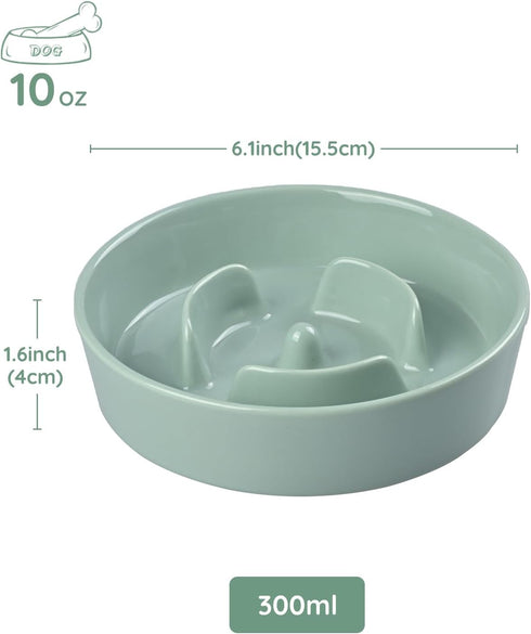 SPUNKYJUNKY Slow Feeder Ceramic Dog Bowls for Small Breed Slow Down Eating Anti-Choking Dishes Slow Feeding for Fun Pet Bowl(10OZ Bowl,Light Green...